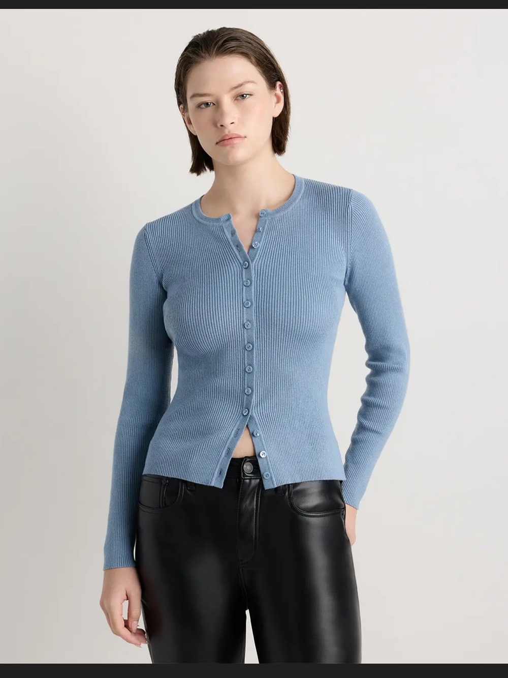 Quince cotton cashmere fitted rib cardigan mountain spring blue size XS